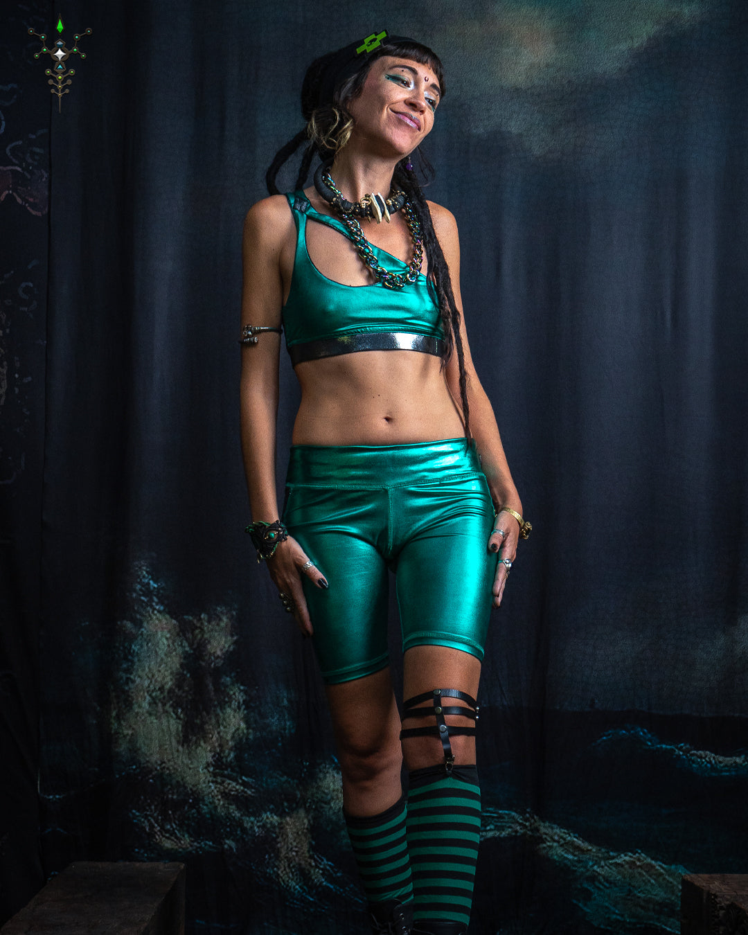 Woman Combo Crop Drop / Metalic Licra - GREEN